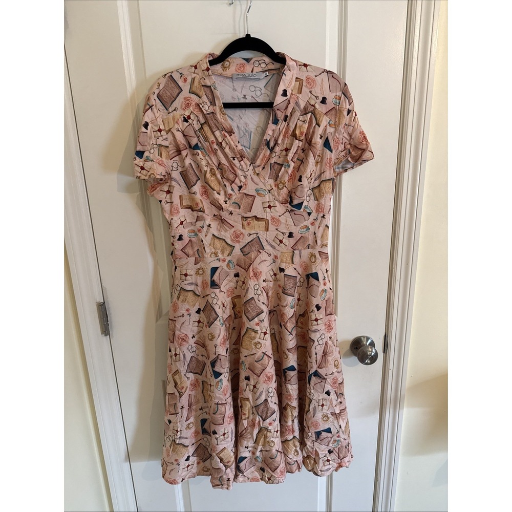 Miss Lulo Rose The Poet's Garden Fit & Flare Dress Women's XL  No Belt